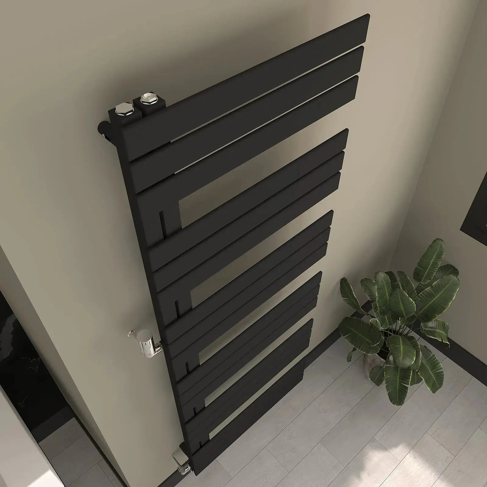 Badheizkoerper-shop-Handtuchheizkoerper-Austauschheizkoerper-Paneelheizkoerper-Flachheizkoerper-Diadem-seitlich-offen-Schwarz