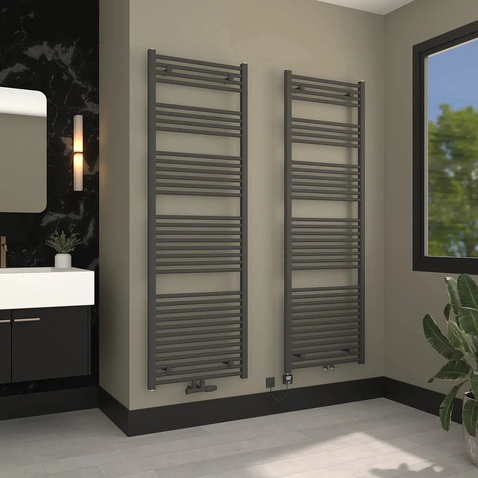 Handtuchheizkörper - Badheizkörper Anthrazit Schaubild für Heizwasserbetrieb und elektrisch, optional befüllt und Elektroheizstab vormontiert – badheizkoerper.shop