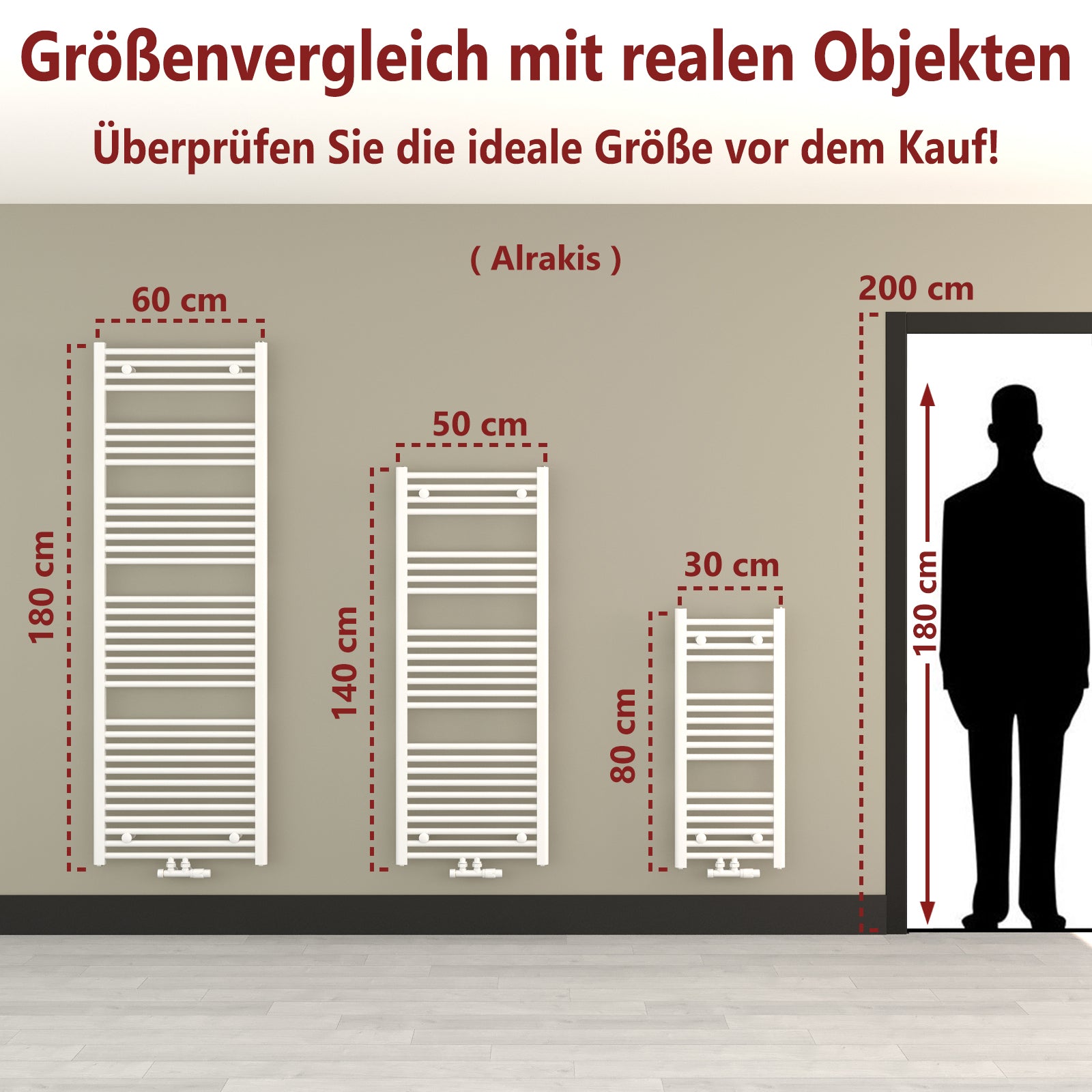 Badheizkörper & Handtuchheizkörper mit Mittelanschluss & Seitenanschluss - ALRAKIS gerade