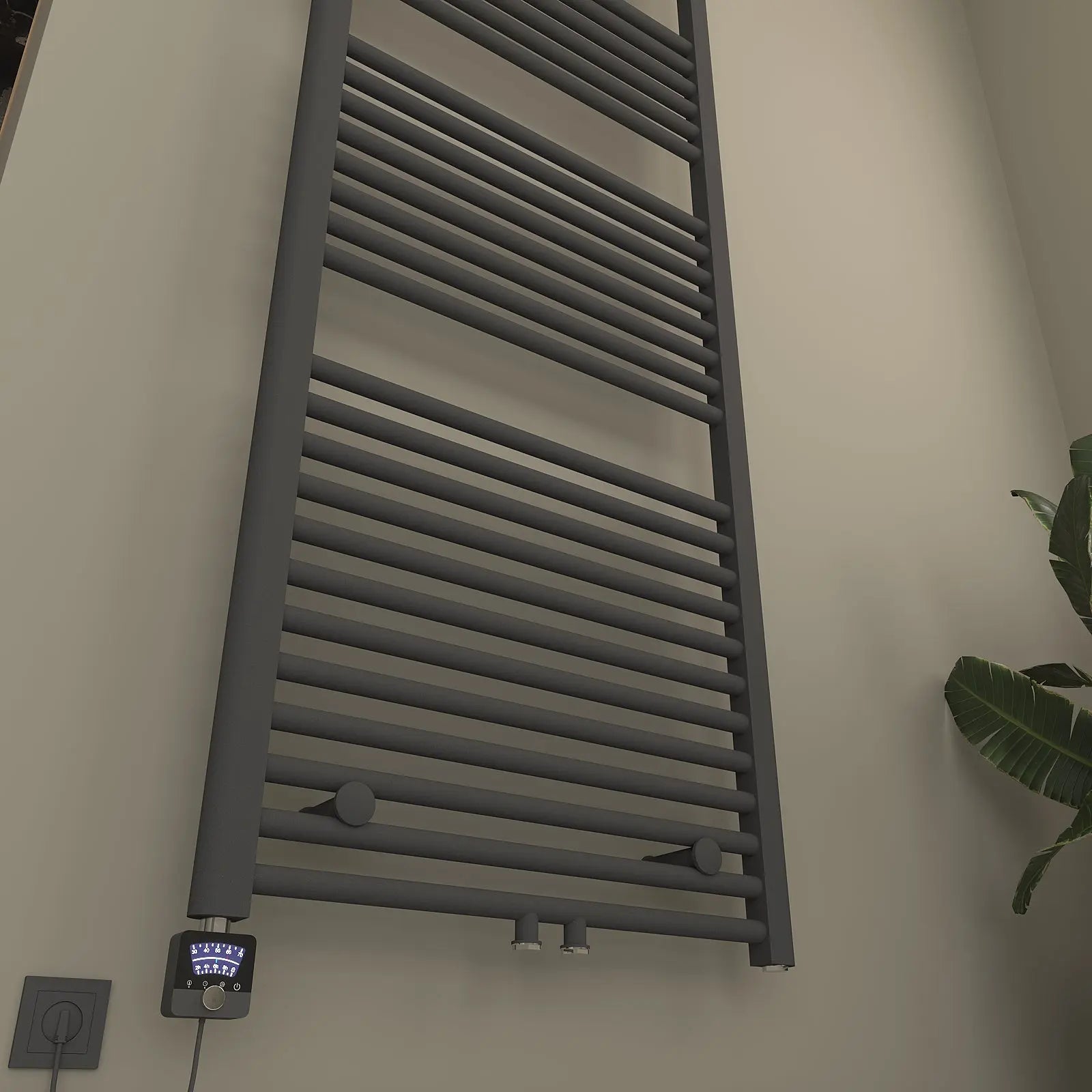 Handtuchheizkörper - Badheizkörper Anthrazit elektrisch Ansicht von unten links