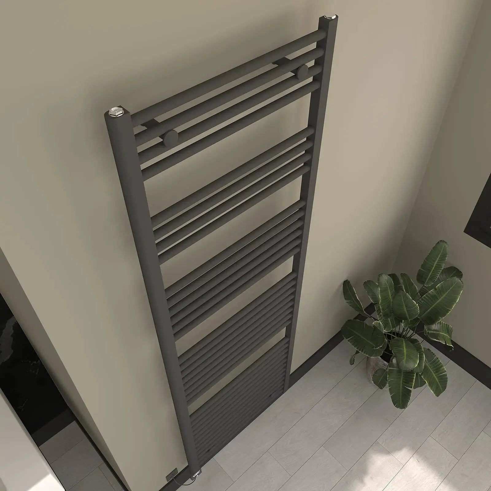 Handtuchheizkörper - Badheizkörper Anthrazit elektrisch Ansicht von oben links