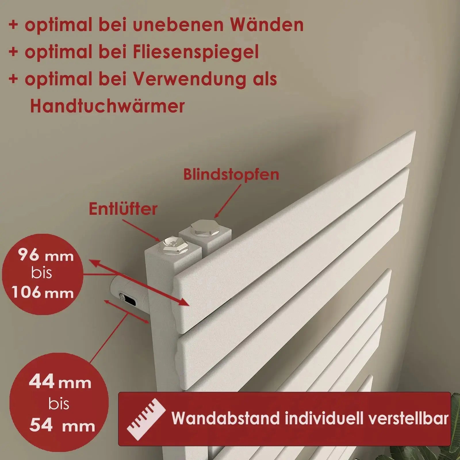 Handtuchheizkörper elektrisch DIADEM inkl. Heizstab - seitlich offen Badheizkoerper.SHOP Badheizkoerper Heizkörper