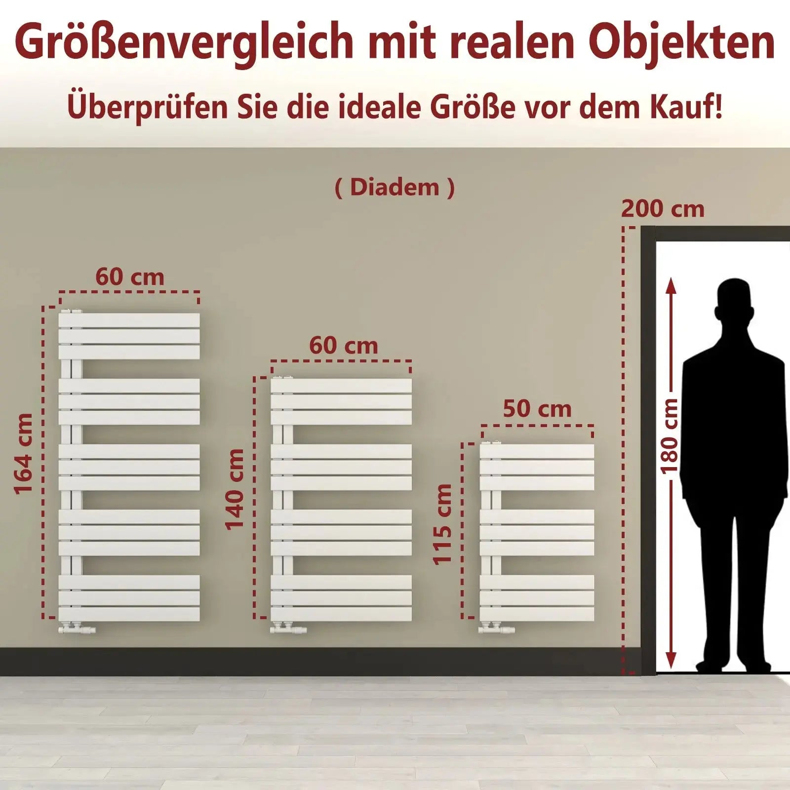 Handtuchheizkörper elektrisch DIADEM inkl. Heizstab - seitlich offen Badheizkoerper.SHOP Badheizkoerper Heizkörper