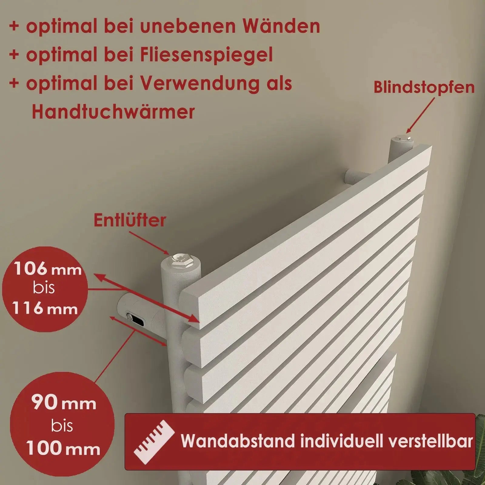 Handtuchheizkörper elektrisch Mimosa-BAD inkl. Heizstab Badheizkoerper.SHOP Badheizkoerper Heizkörper