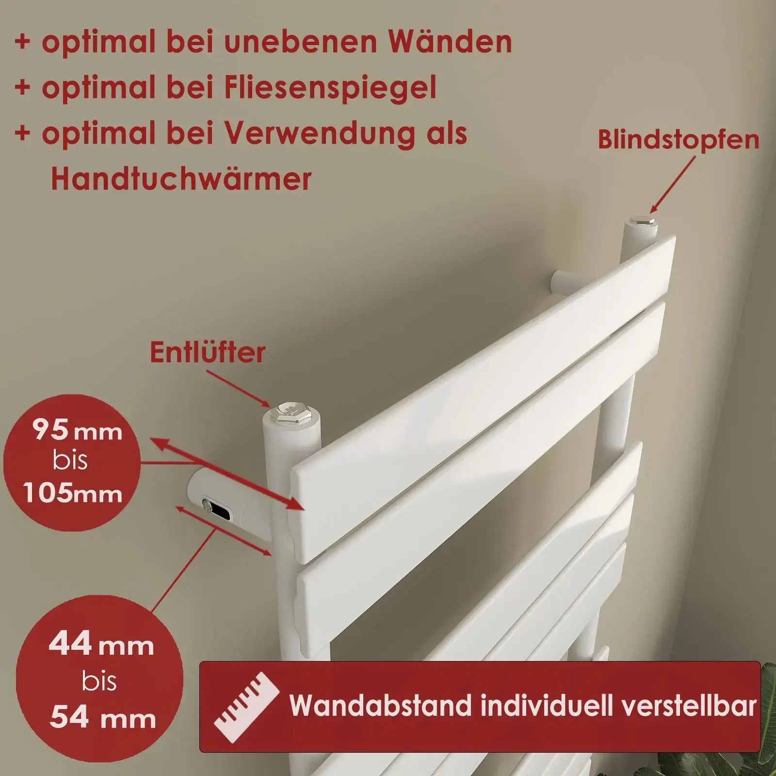 Handtuchheizkörper elektrisch Polaris inkl. Heizstab Badheizkoerper.SHOP Badheizkoerper Heizkörper