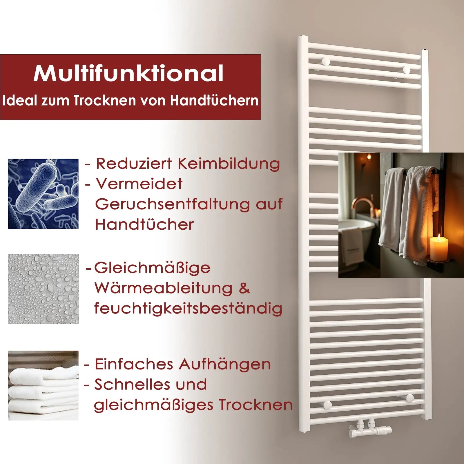 Ideal zum aufwärmen bzw. trocknen von Handtüchern unser Handtuchheizkörper