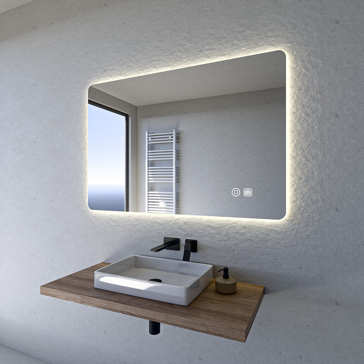 LED Badspiegel rechteckig dimmbar seite