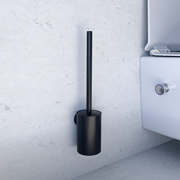 WC-Bürstengarnitur 2-in-1 Schwarz Edelstahl | Wand- & Standmontage