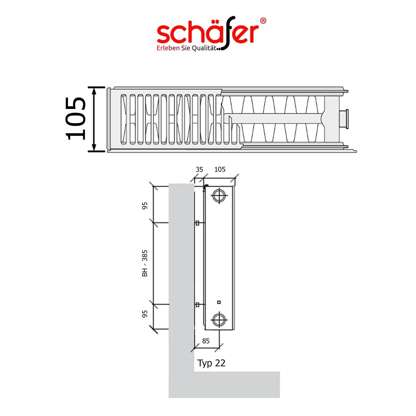 Planheizkörper Austauschheizkörper Typ22 - bis 2500 Watt Anschluss rechts in Weiss - NEVA Design - Badheizkoerper