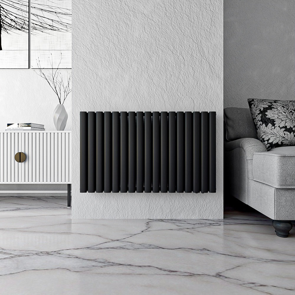 MIRA Waagrecht Design-Paneelheizkörper oval – Weiß · Schwarz