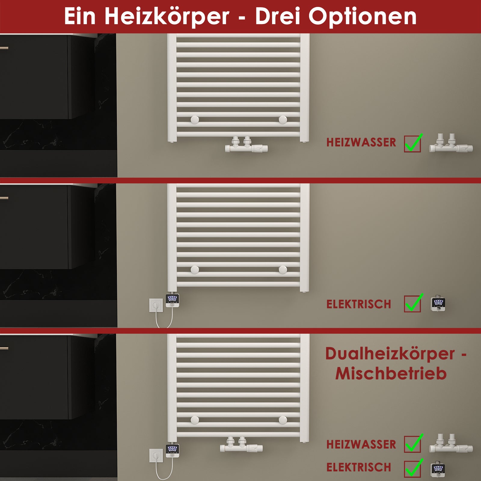 Handtuchheizkörper elektrisch ALRAKIS Gerade Anthrazit inkl. Heizstab