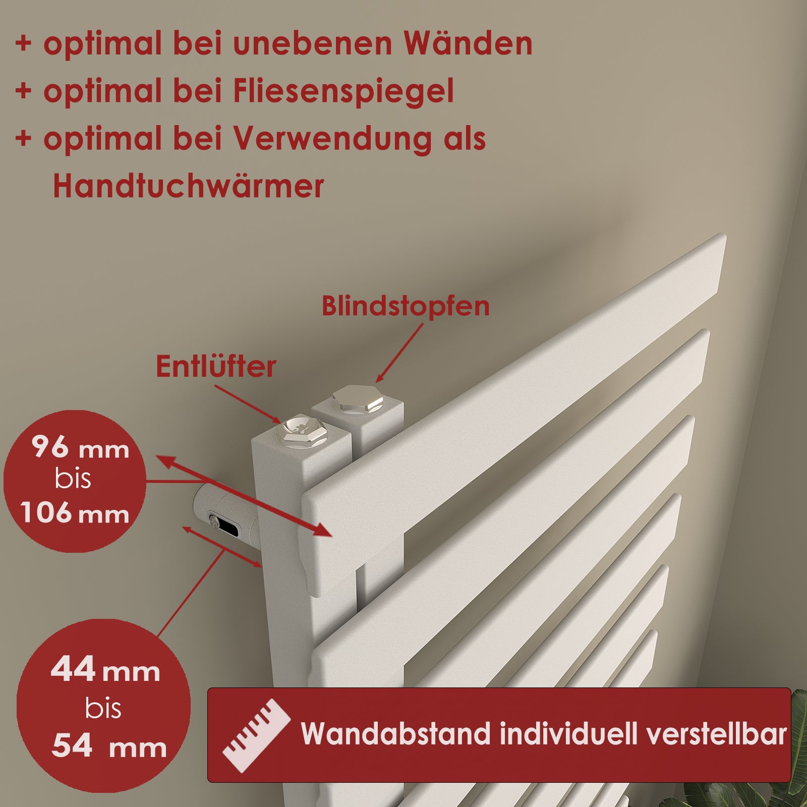 DIYA Handtuchheizkörper seitlich offen | 180° wendbar | 10 J. Garantie