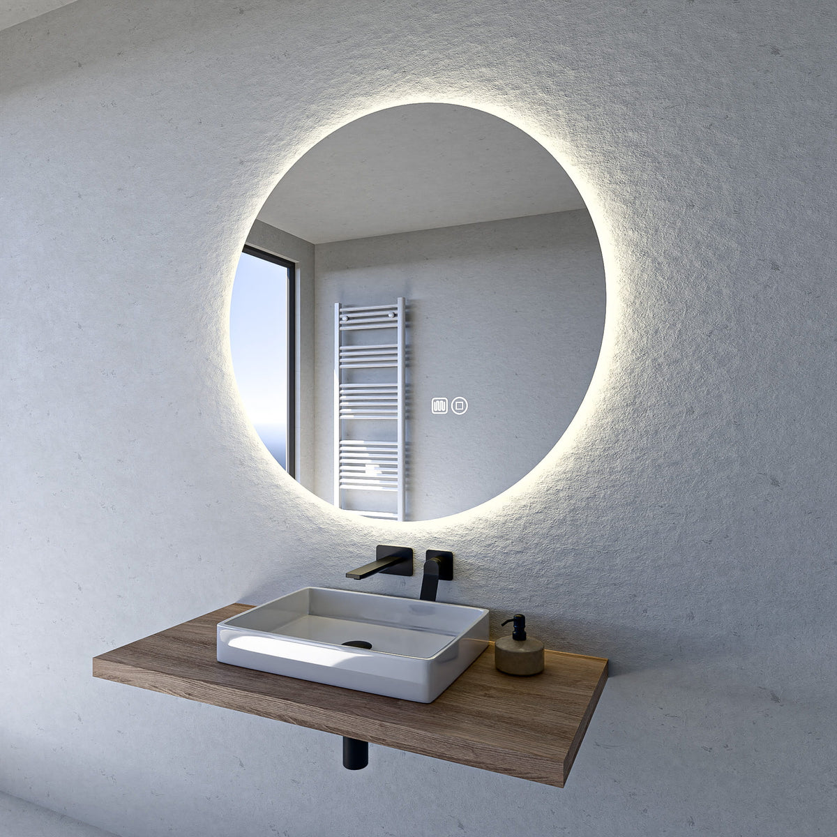 LED Badspiegel rund dimmbar seite