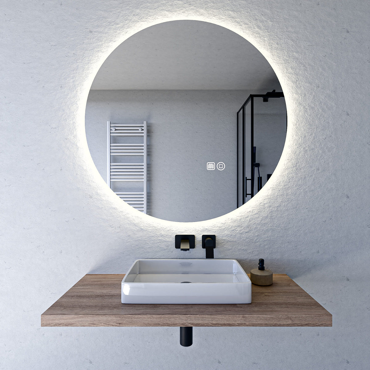 LED Badspiegel rund dimmbar vorne