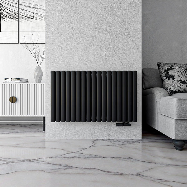 MIRA Waagrecht Design-Paneelheizkörper oval – Weiß · Schwarz - Schwarz